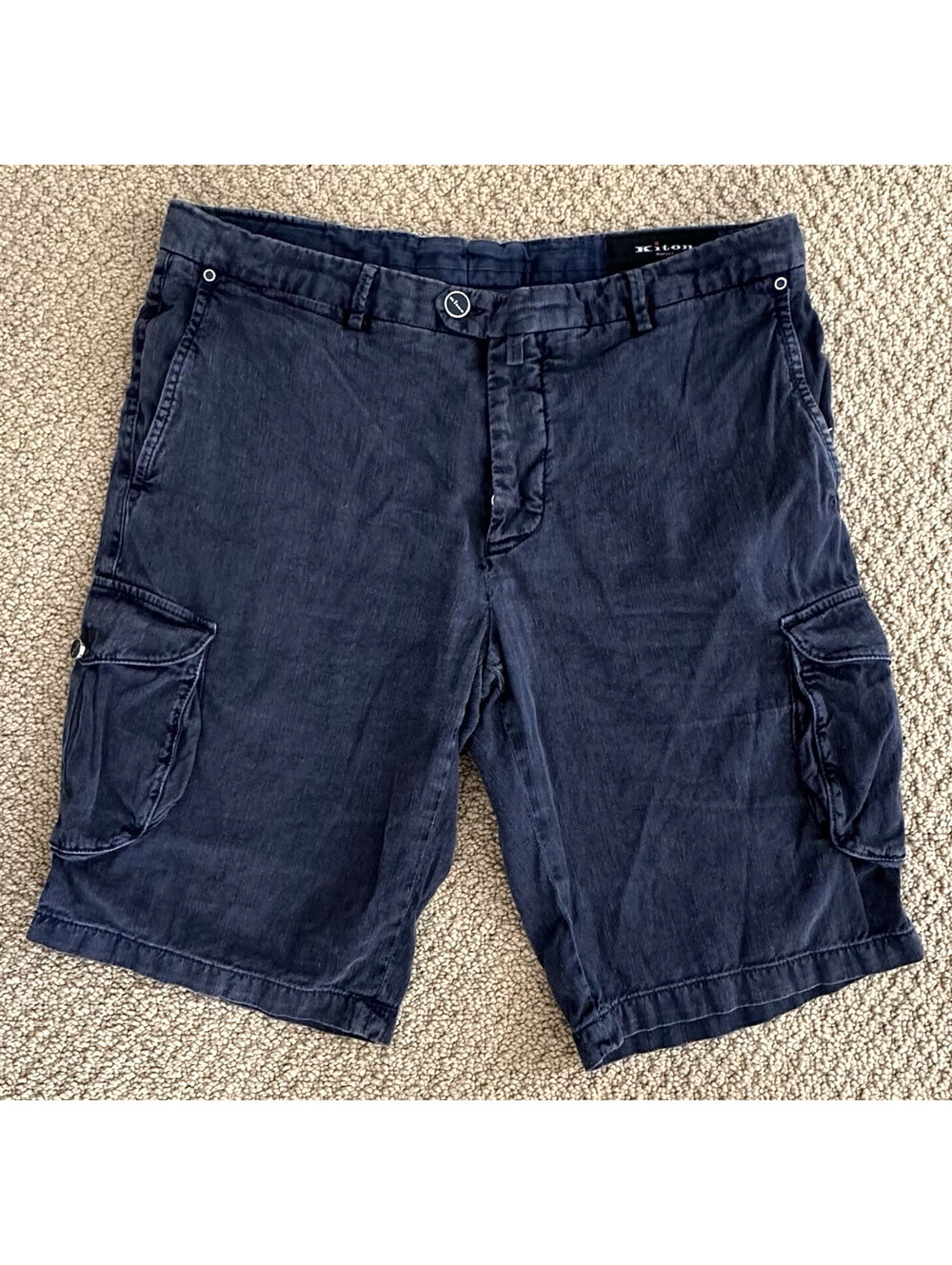 Kiton Napoli Linen Shorts Navy Blue, 36,